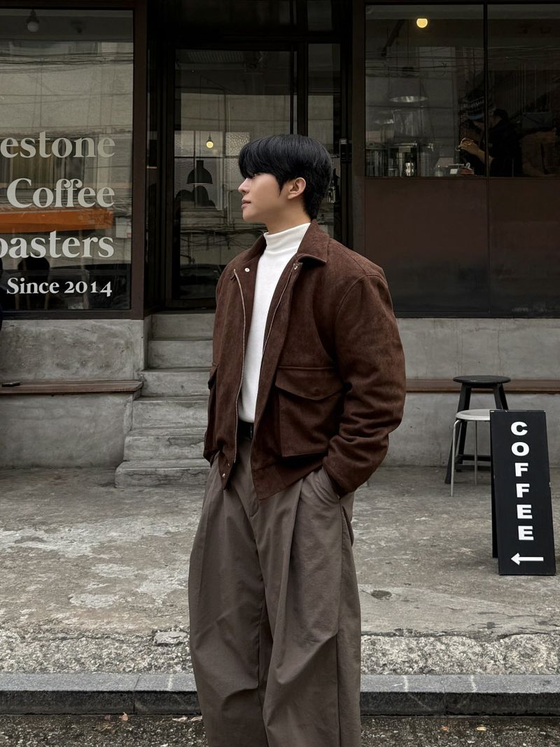 (fleece ver) Unbalanced pintuck curved pants