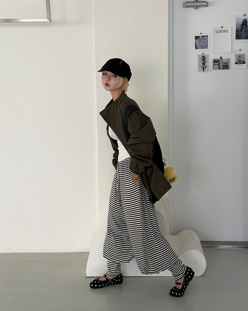Button shirred back ribbon wrinkle sailor cap