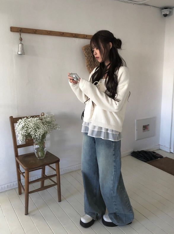 Dero Cut Washing Denim Wide Pants