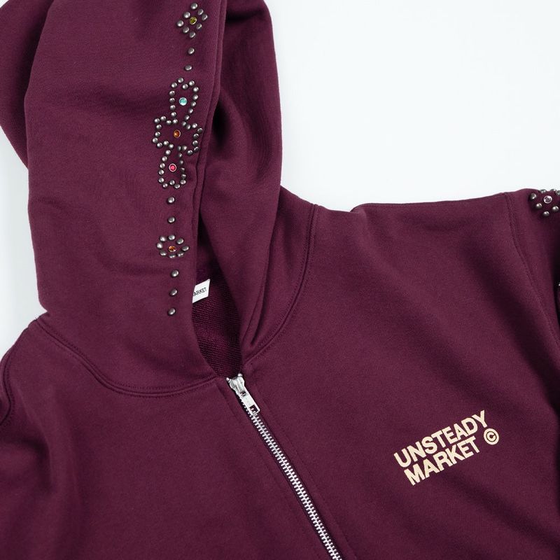 Rhinestone Zip-Up Hoodie_Bordeaux