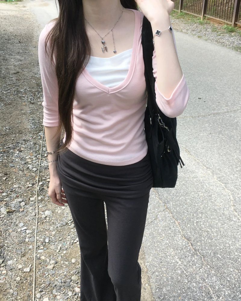 V neck layered T