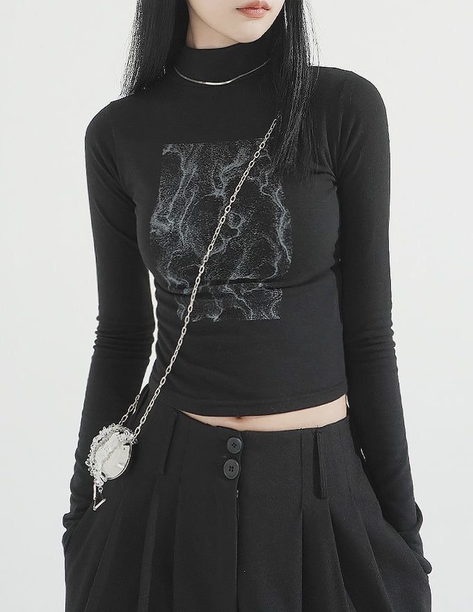 Half Turtleneck Sandy Slim-fit Crop LS Top