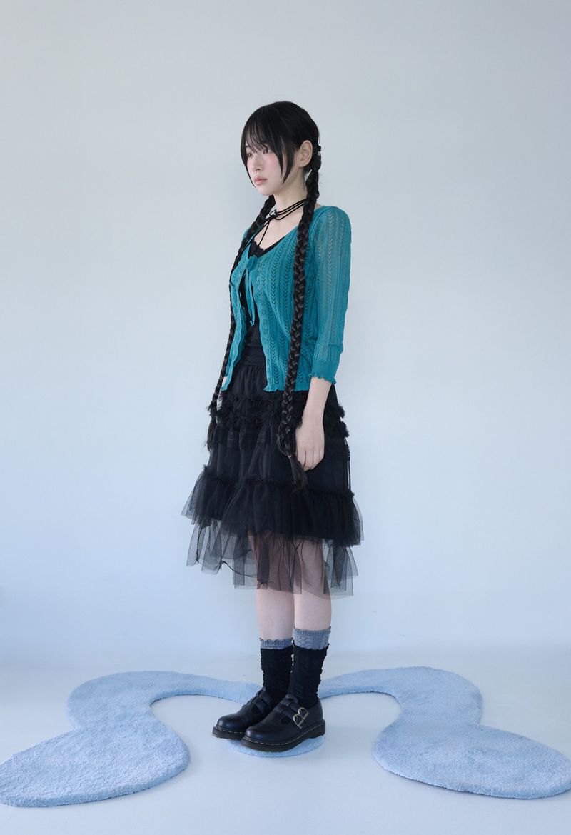 3/4 LACE KNIT CARDIGAN TURQUOISE