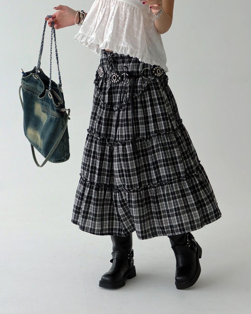 Morigirl Vintage Checkered Long Skirt