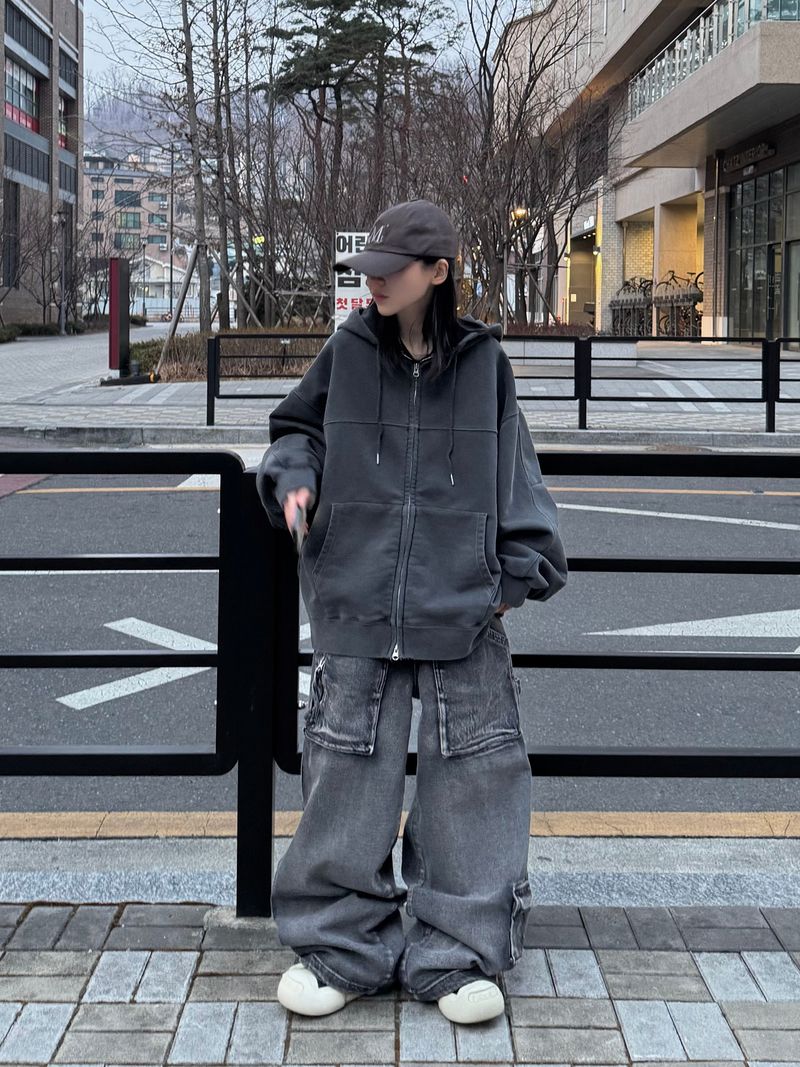 pigment panel zip-up hoodie