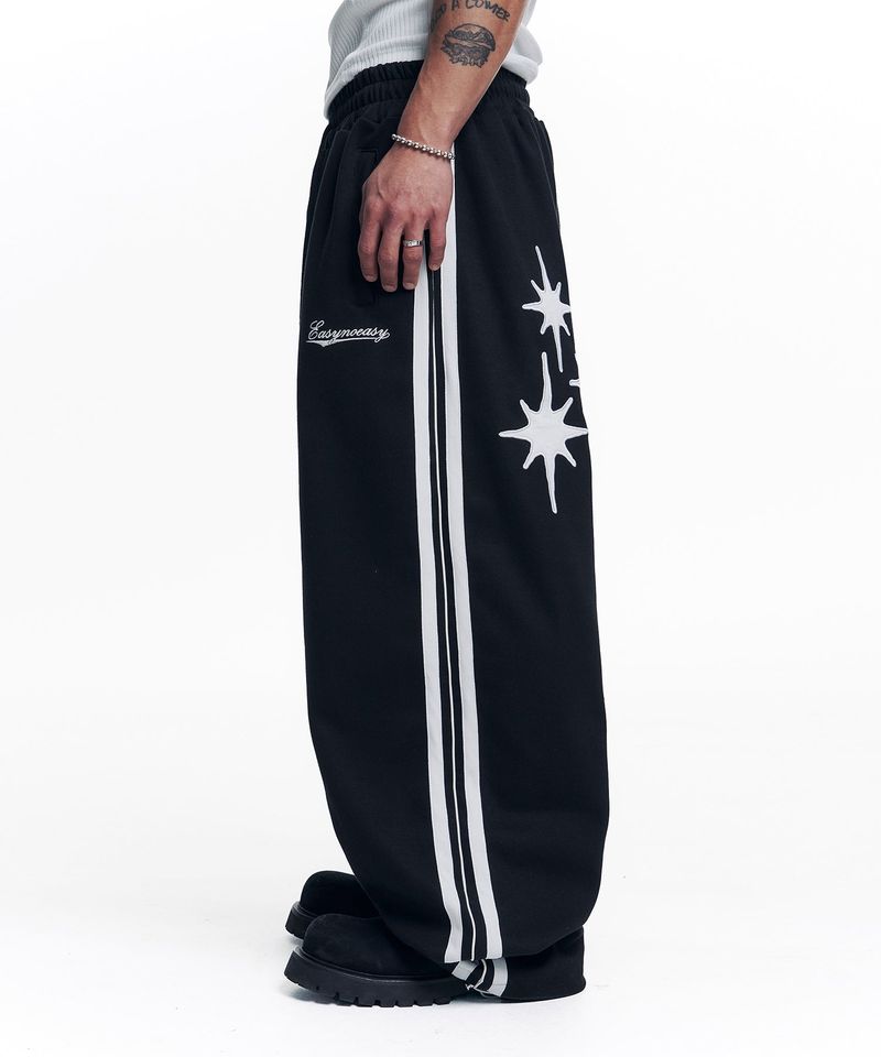 Star Piping Track Balloon Sweat Pants - Black