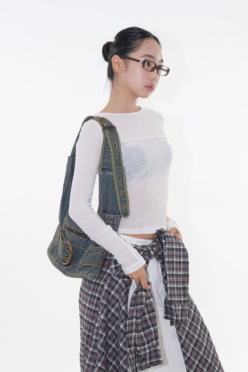 Moss denim belt bag