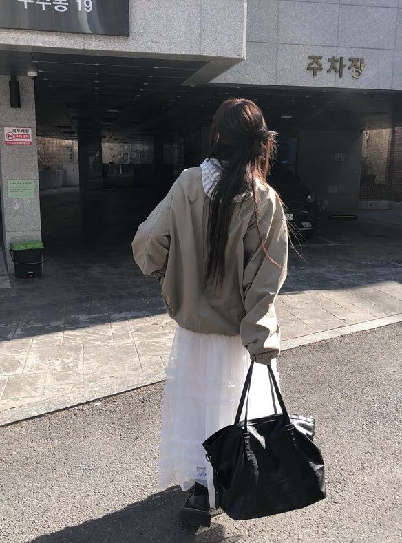ペブルティアードフリルレースチュールロングスカート