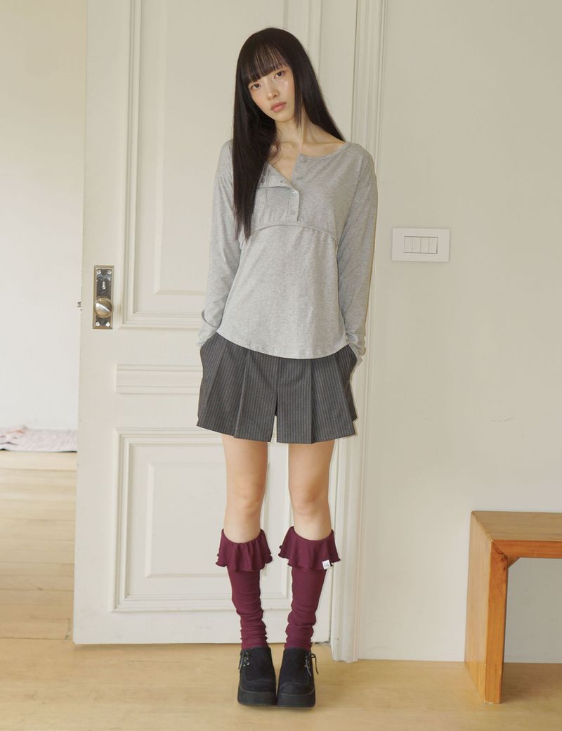 RUFFLE LONG SOCKS(BURGUNDY)
