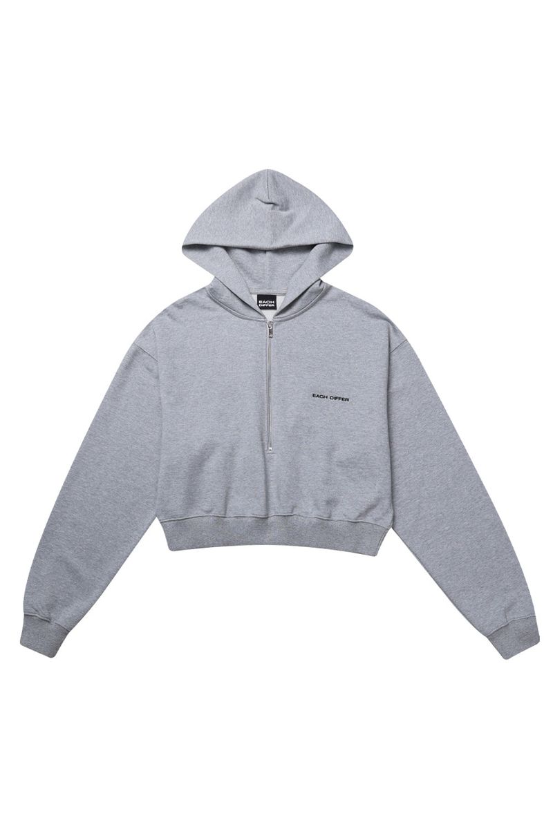 HAIF-ZIP HOODIE (CROP)_GRAY