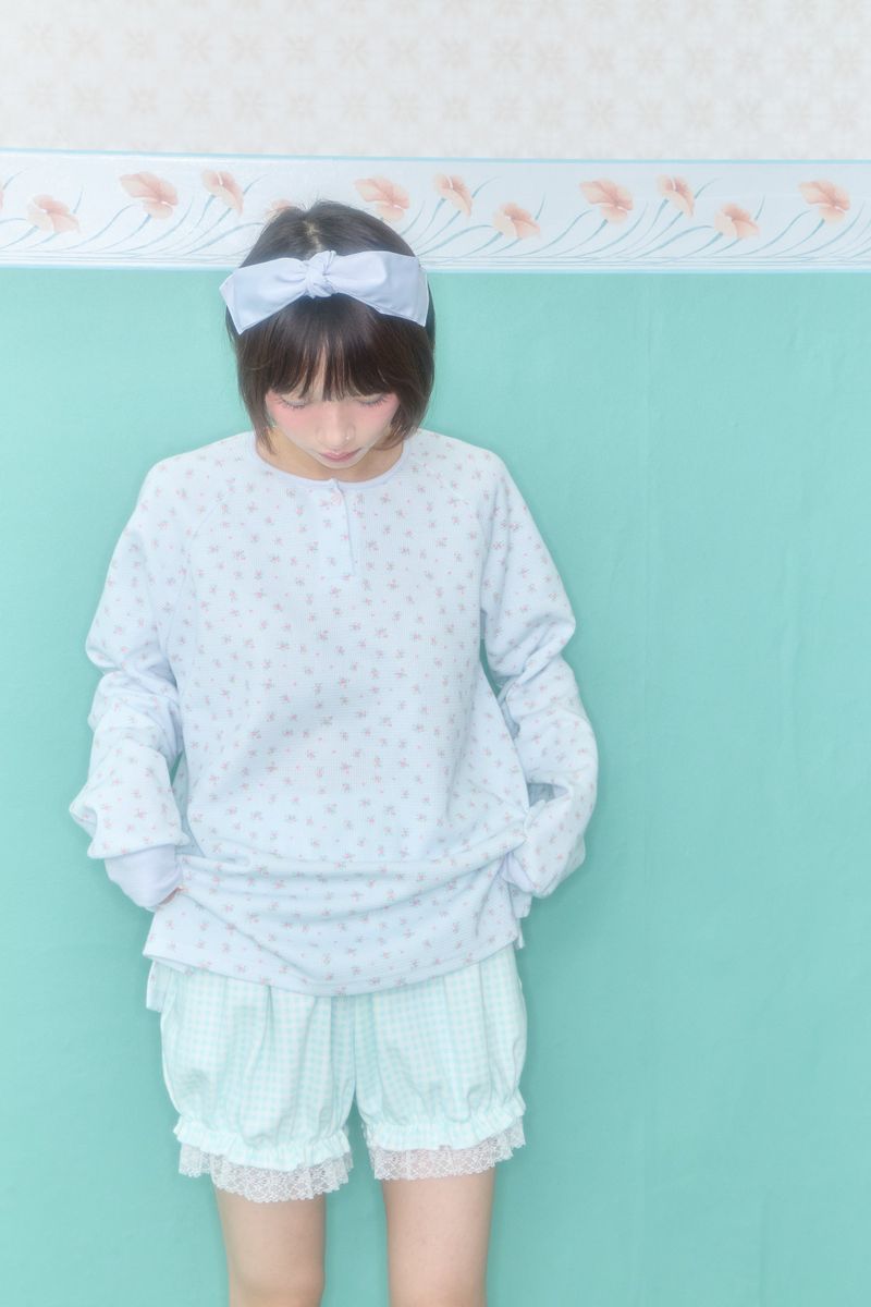 MORI GINGHAM CHECK LACE SHORTS (MINT)
