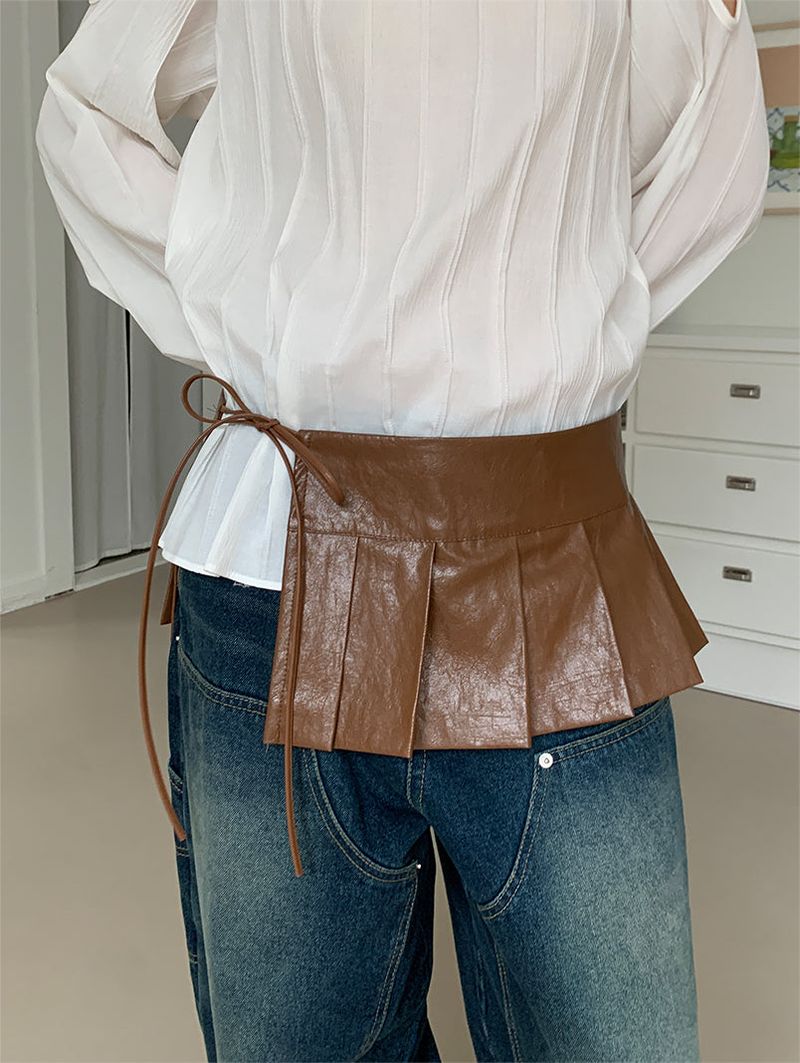 PLEATS LEATHER BELT SKIRT (2C)