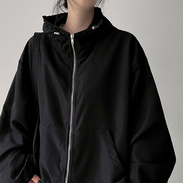 V-key String Windbreaker Hooded Jumper