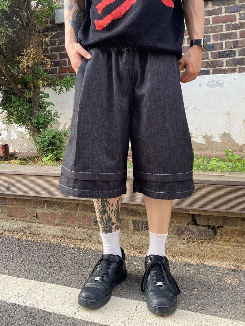Layered Stitched Bermuda Pants