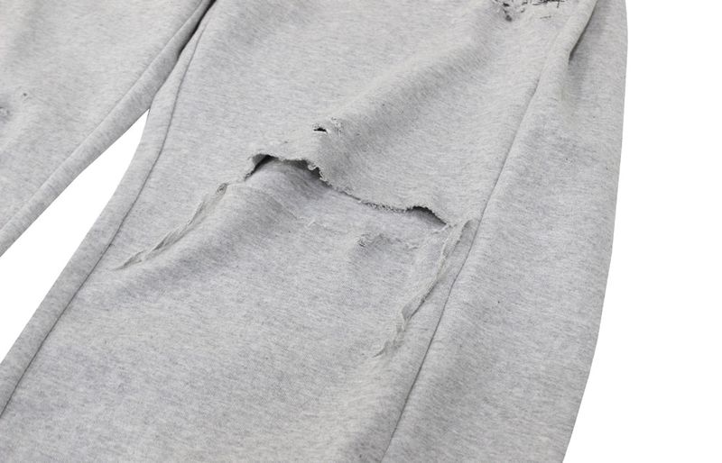 destroyed side tuck sweat pants (gray)