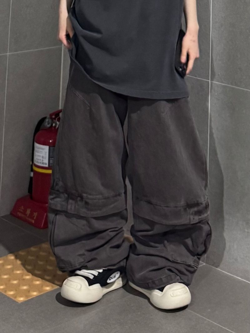 washed flap wide pants