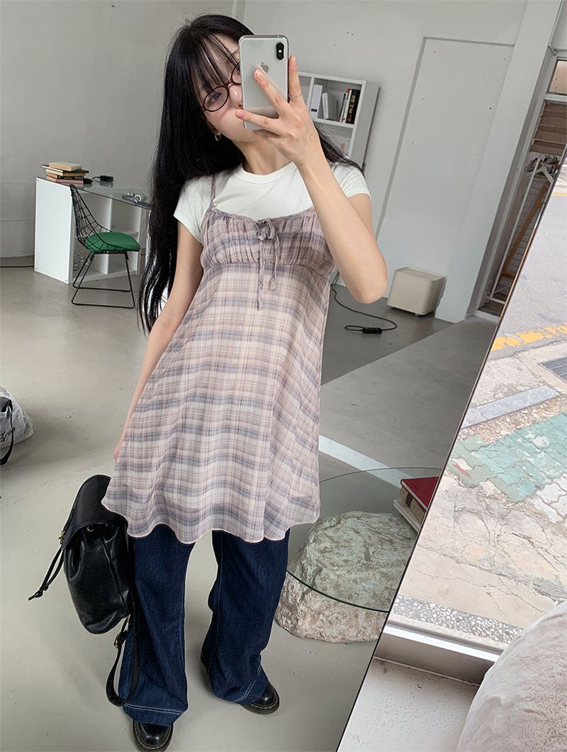 MAUVE CHECK MINI DRESS (3C)
