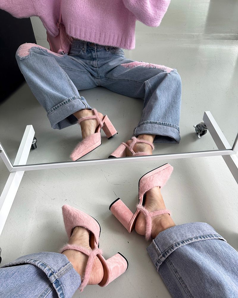 Angora strap high heels