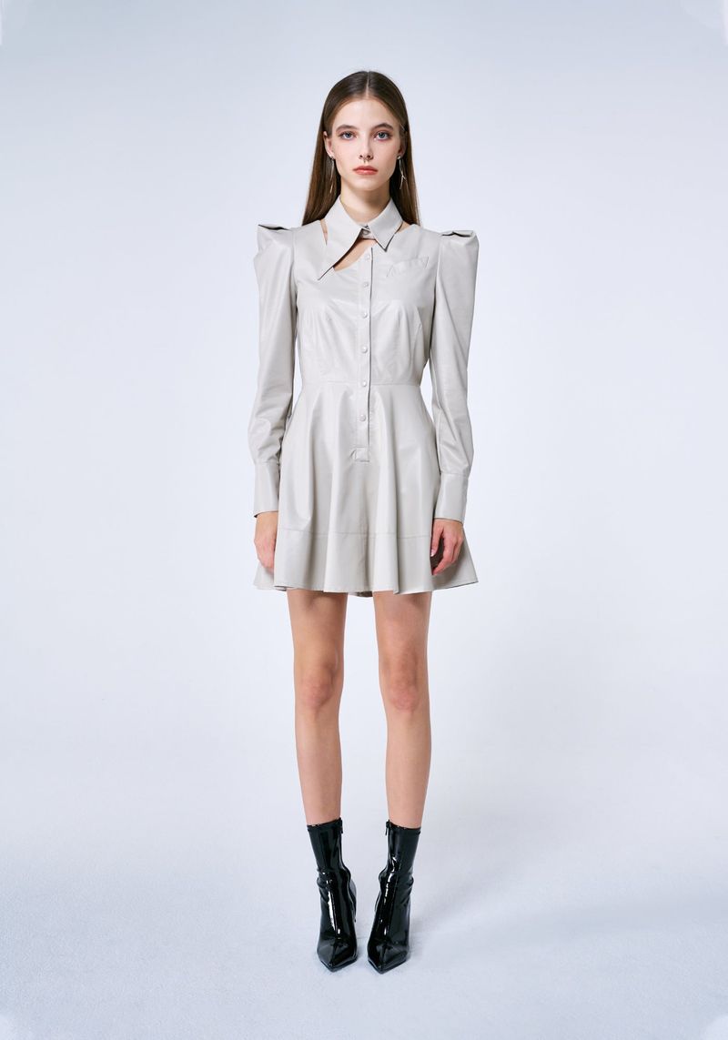 VEGAN LEATHER FLARED DRESS