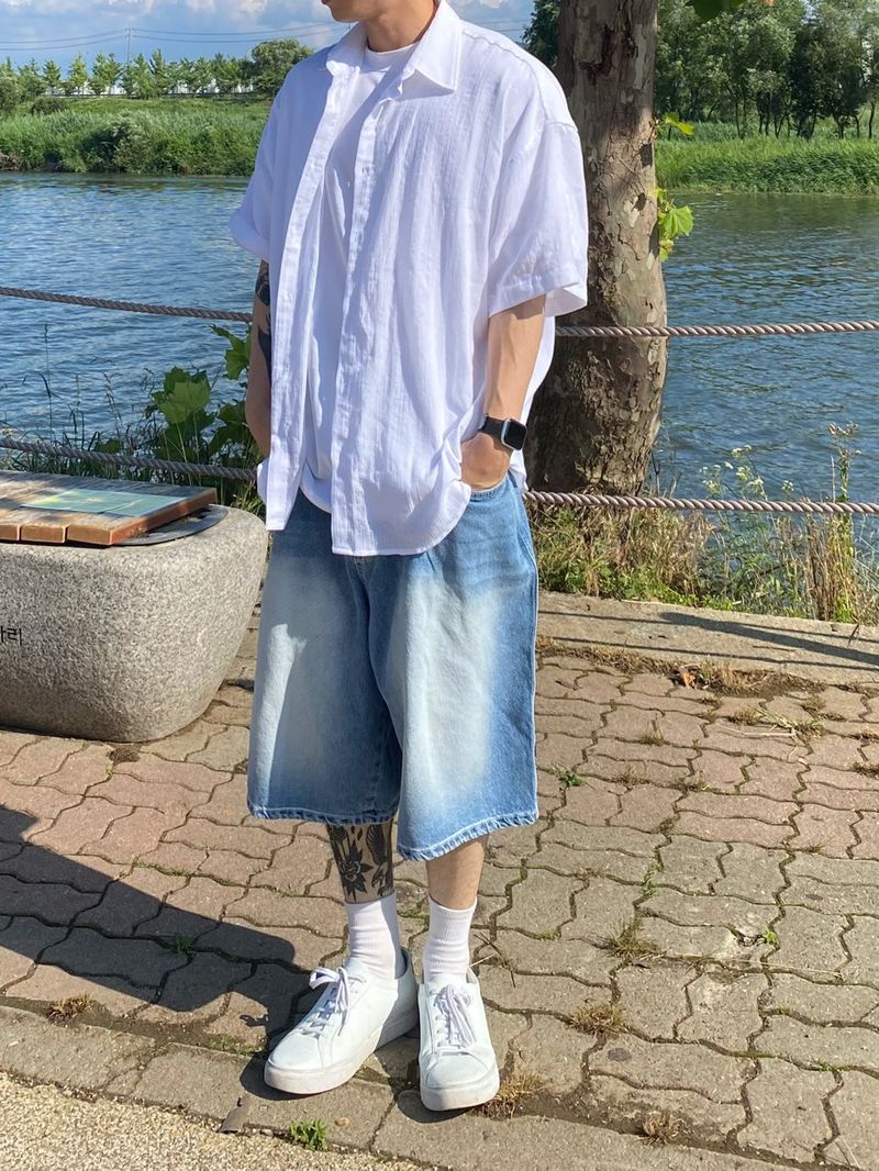 Sand denim half pants