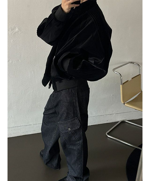 [Unisex] Glossy pleats blouson jacket(2color)