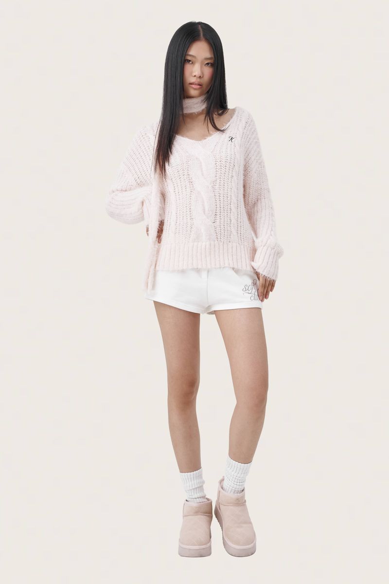 Softy cable knit & muffler, Pink