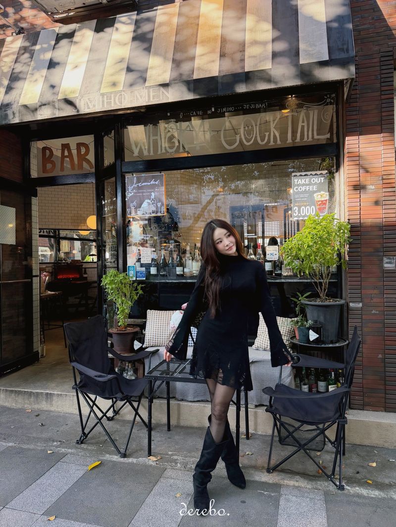 lip-mood black half-turtleneck dress