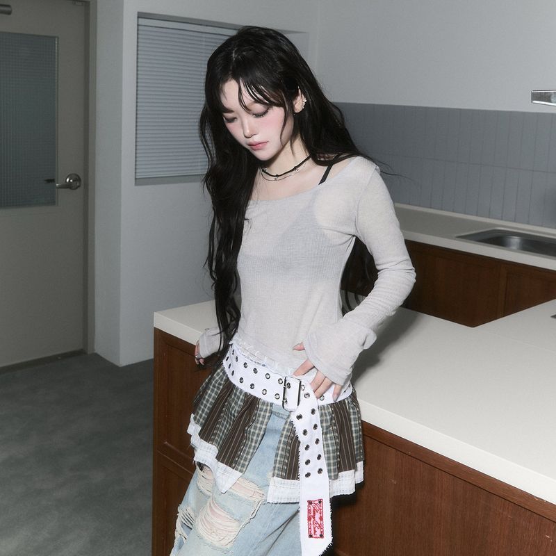 sheer layered unbal sleeve - grey
