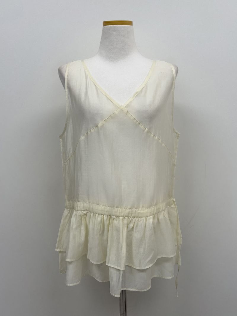 Tencel See-through Frill Sleeveless Blouse