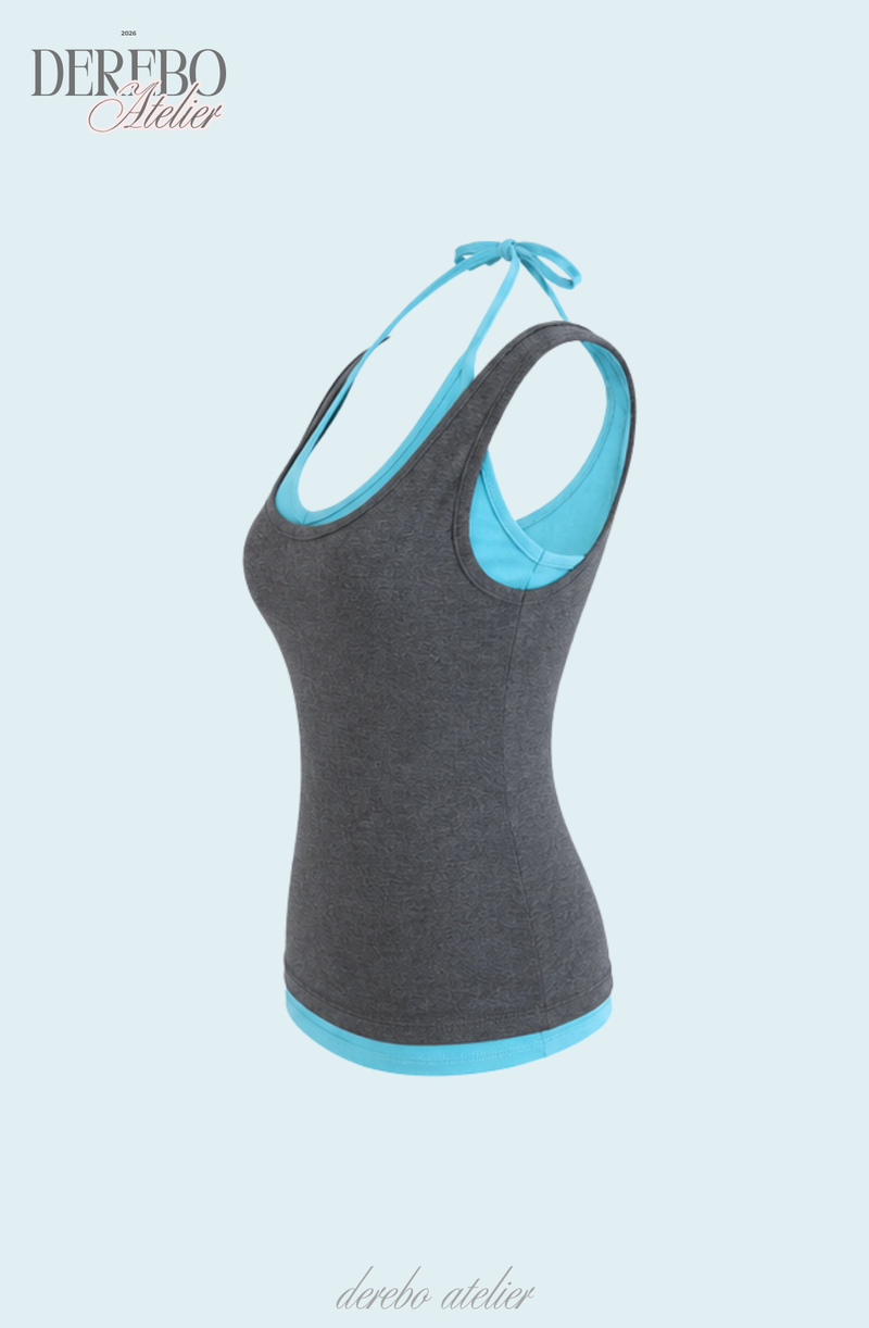 Blue Charcoal Halter Layered Sleeveless Top