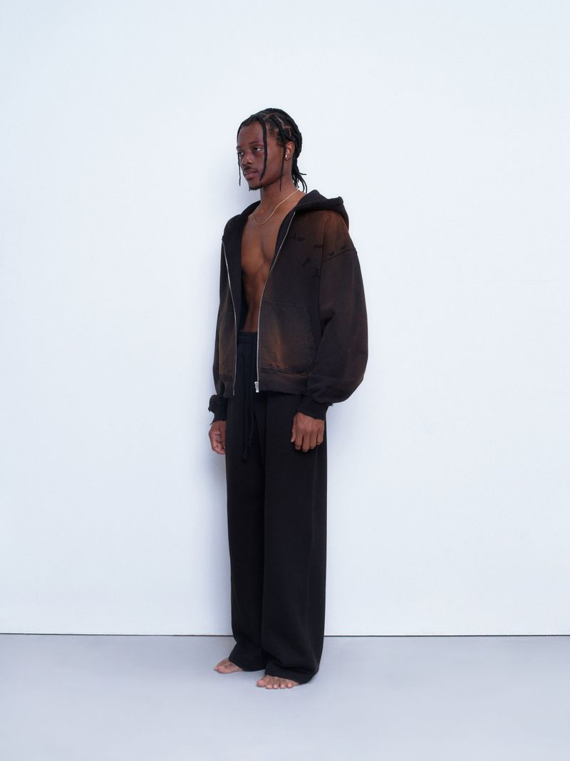 WASHED-OUT & DESTROYED ZIP-UP HOODIE