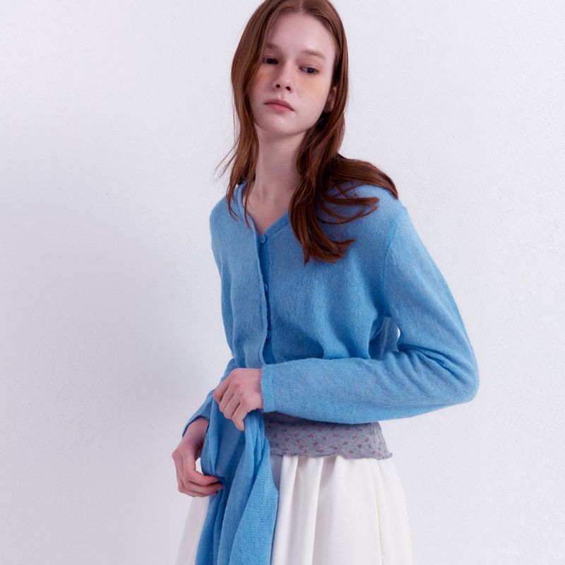 Scarf Set Cropped Knit Cardigan_Sky Blue