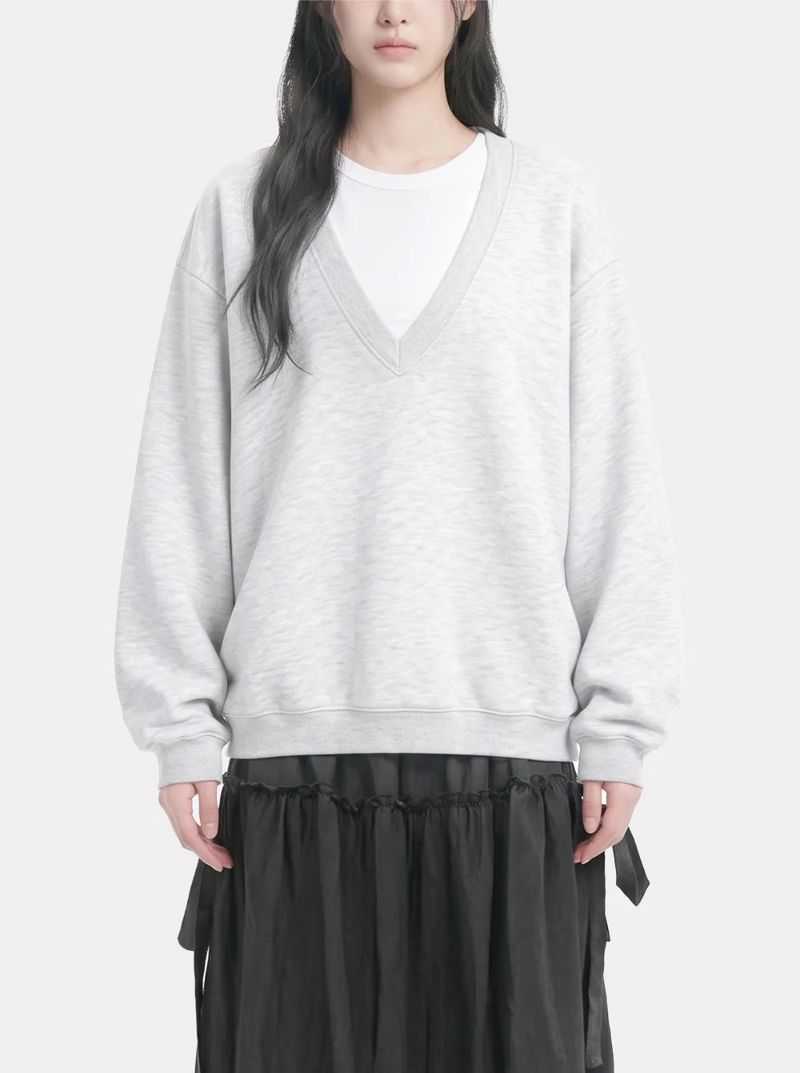 Deep V-Neck Loose Sweatshirt