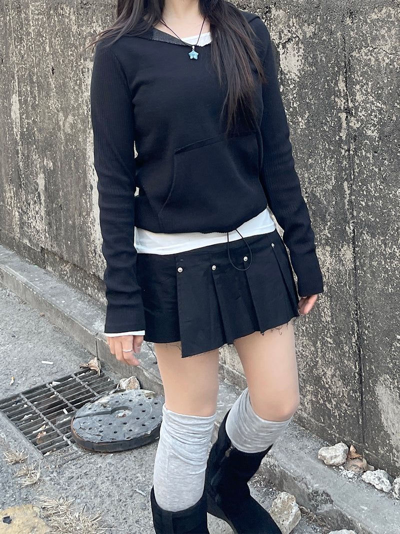 Chunky Damage Button Skirt Pants