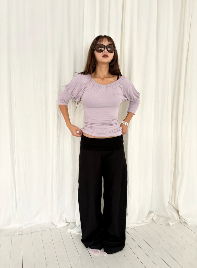 Shirring puff 3/4 sleeve T (2c)