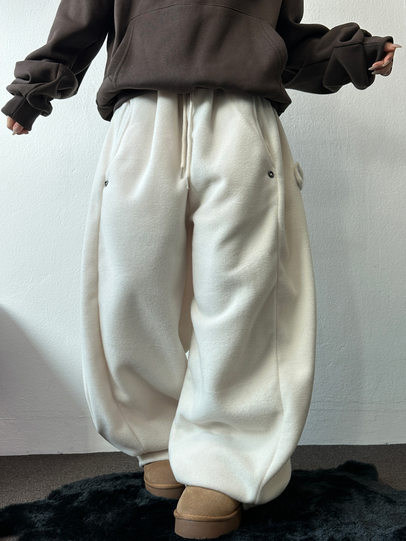 BOTH-SIDES FLEECE SNAP LONG PANTS 🧸🩵🤍6COLOR