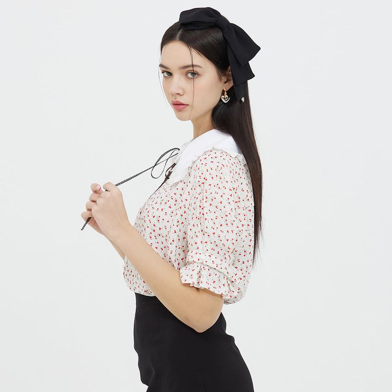 LACE BIG COLLAR FLOWER BLOUSE _ WHITE