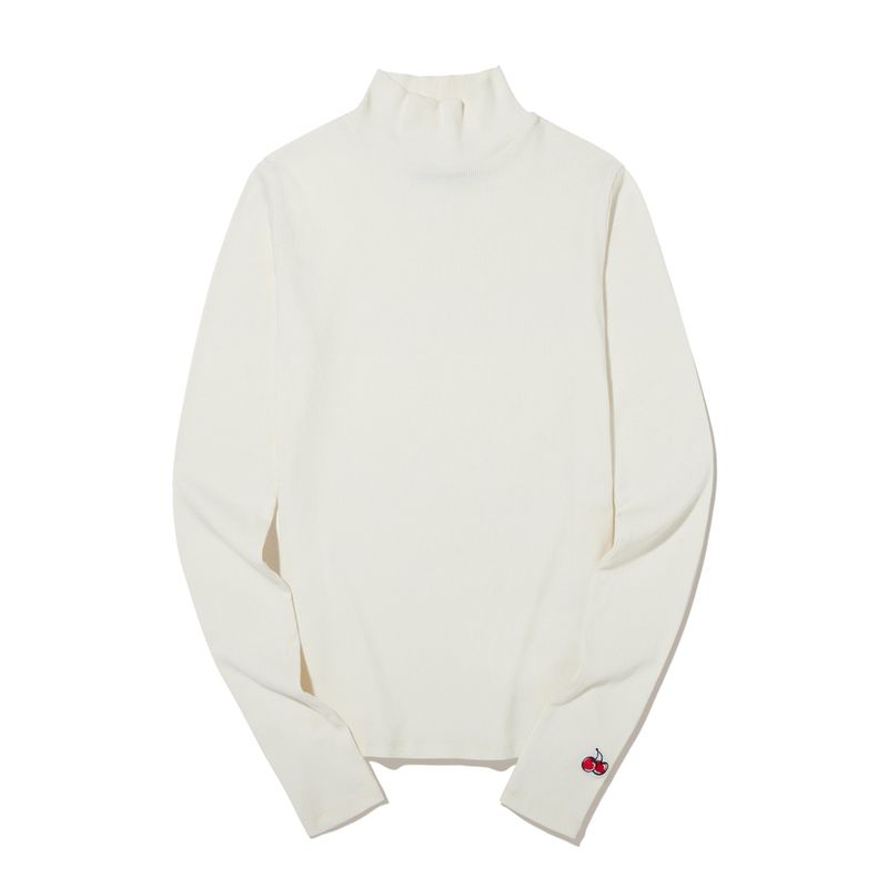 CHERRY BASIC HALF NECK T-SHIRT [IVORY]