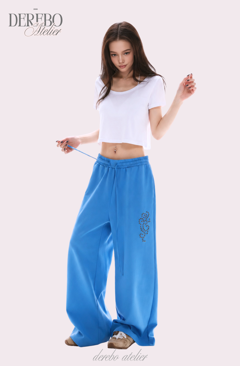 Blue beads banding wide pants