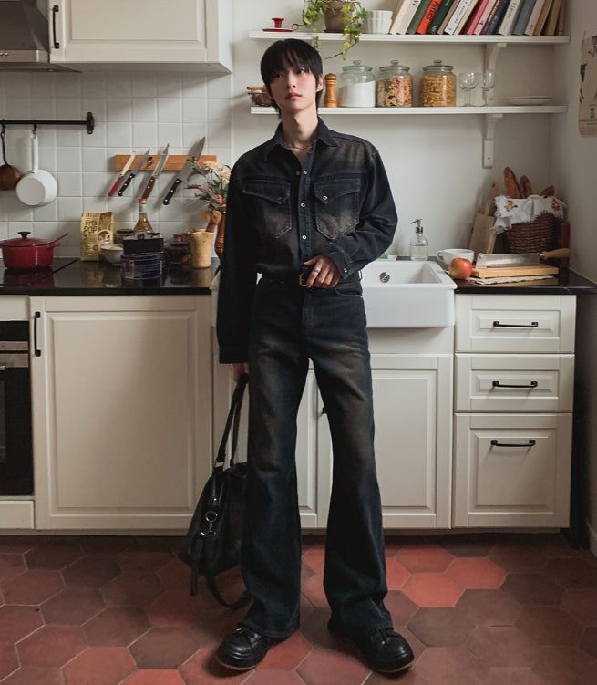 Fracture Bootcut Brushed Denim Pants