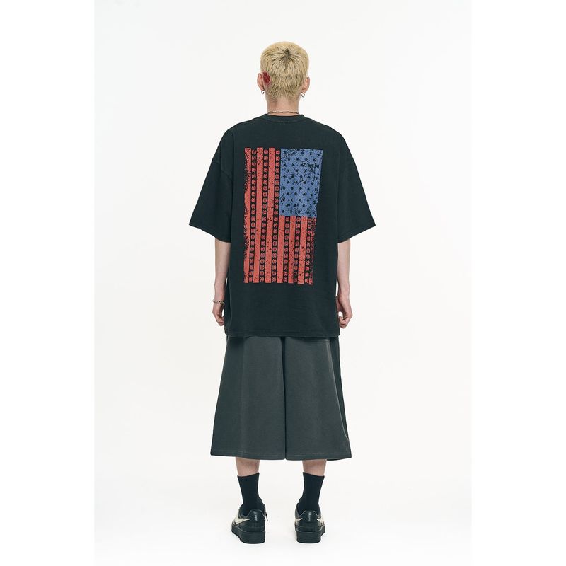 EASY NO EASY(イージーノーイージー)の「Vintage USA Flag Short Sleeve - Black(Tops)」