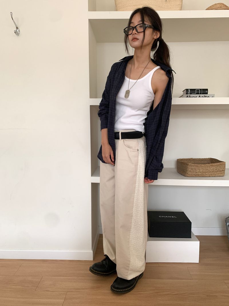 TWILL MIX CURVED PANTS (2C)