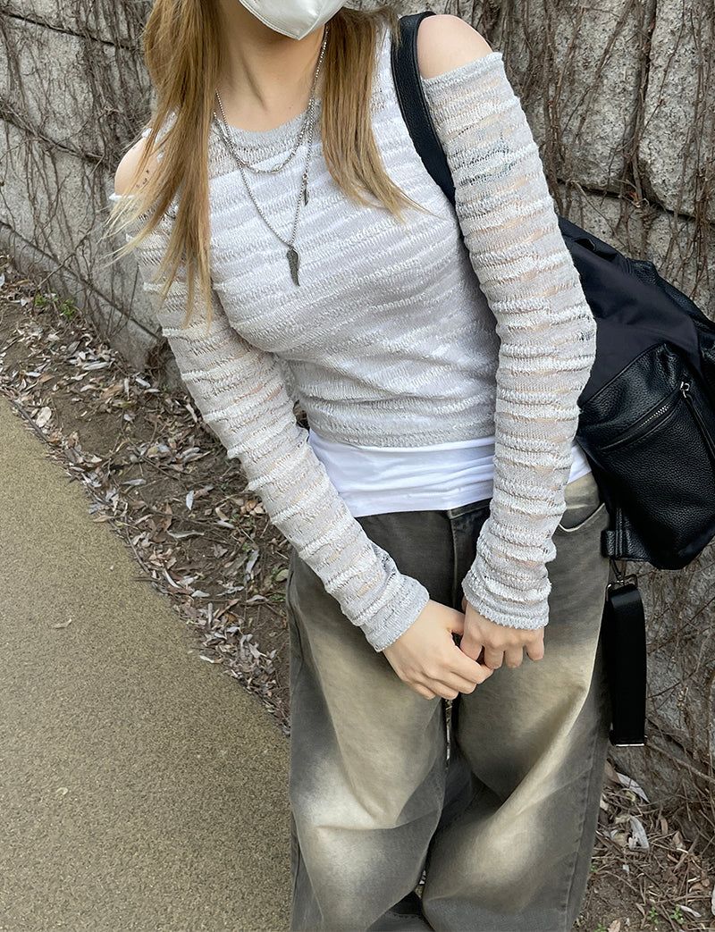 Ethnic Shoulder Slit Stripe Tee