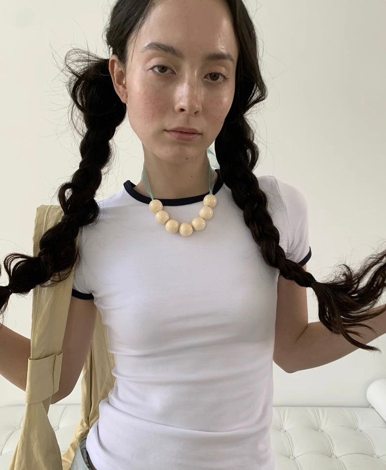 Yellow ball@mint tie necklace