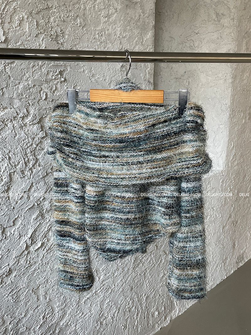 Muffler SET Off-Shoulder Mixed Knitwear