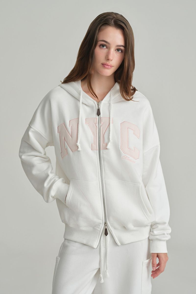 NYC hooded zip-up, Ivory