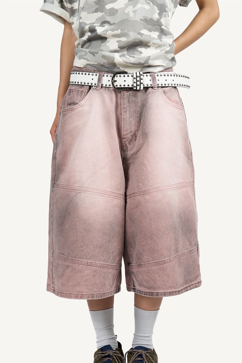 Sand-washed Bermuda denim pants