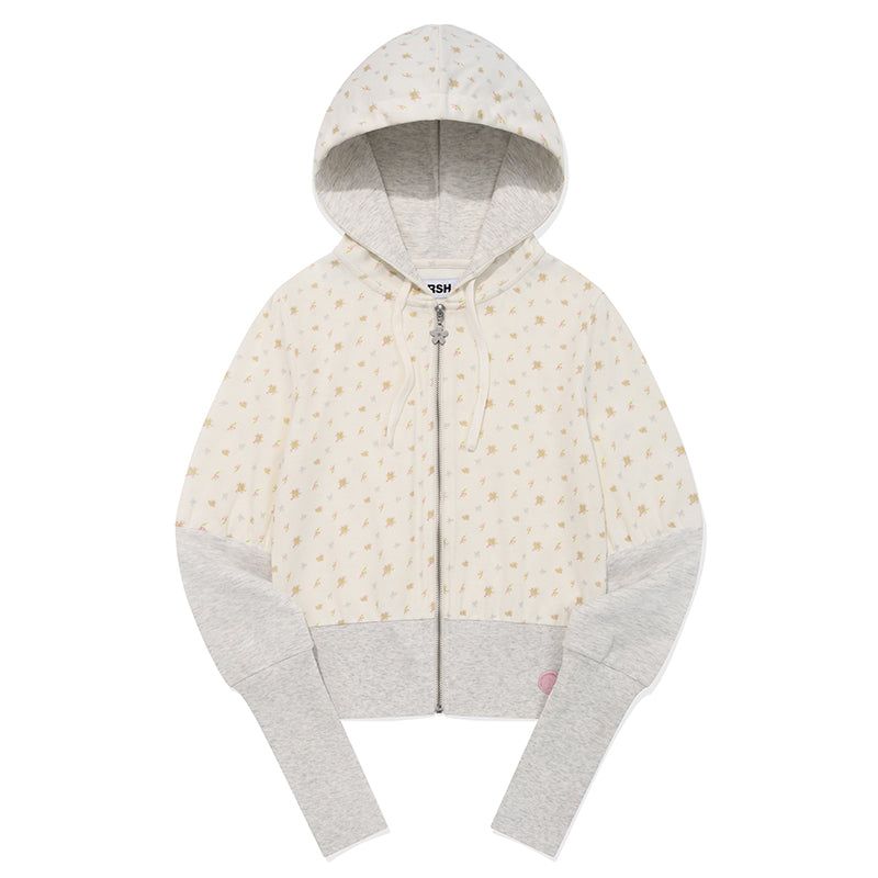 BOUQUET PATTERN SLIM FIT HOODIE ZIP UP [IVORY]