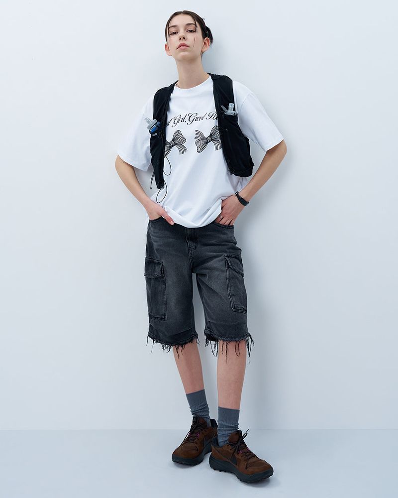 TWIN RIBBON TSHIRT-WHITE