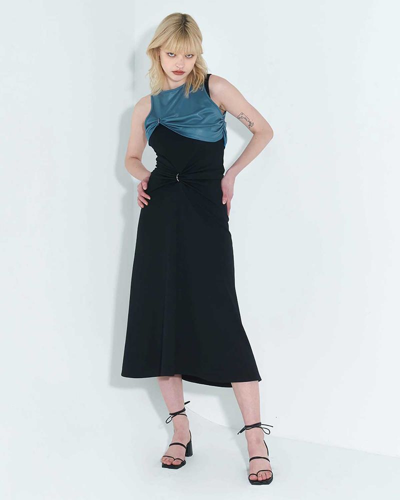 Chain Link Layered Dress _ Teal